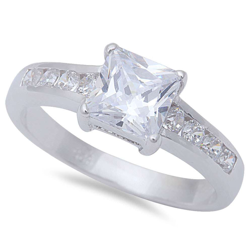 1.50CT Princess Cut & Round Cubic Zirconia Solitaire .925 Sterling Silver Ring Sizes 6-9