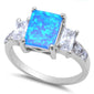 Radiant Cut Blue Opal & Cz .925 Sterling Silver Ring Sizes 5-10