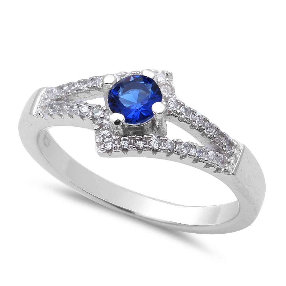 New Design Blue Sapphire & Cz .925 Sterling Silver Ring Sizes 5-9