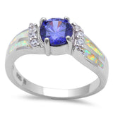 Tanzanite, White Opal & Cubic Zirconia Fashion .925 Sterling Silver Ring Sizes 5-11