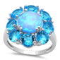 Blue FIRE Opal & Blue Topaz Flower .925 Sterling Silver Ring Sizes 5-8