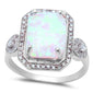 Large Radiant Cut White Fire Opal & Cz .925 Sterling Silver Ring Sizes 5-8