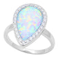 Pear Shape White Fire Opal & Cz .925 Sterling Silver Ring Sizes 6-8