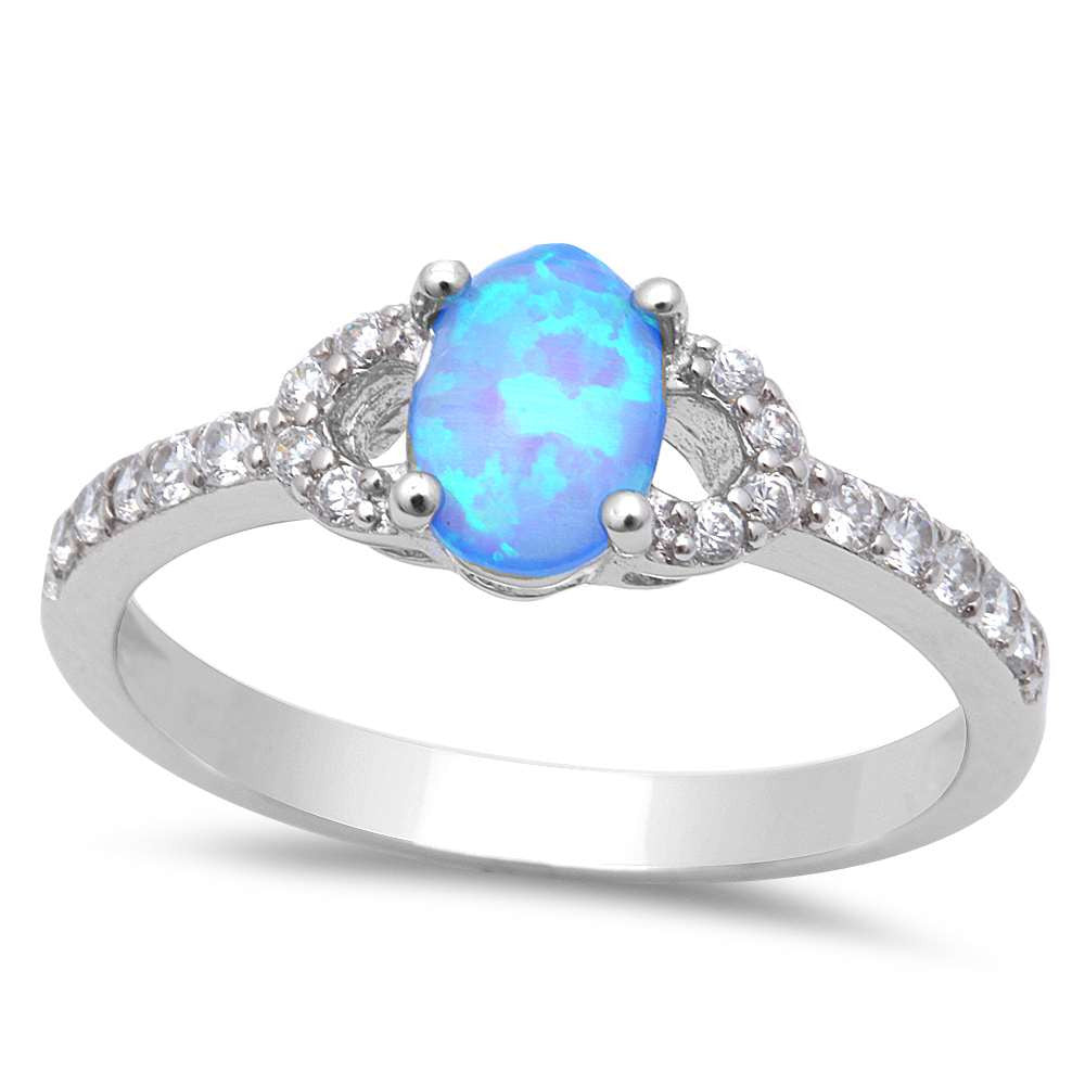 Cute Blue Opal & Cz .925 Sterling Silver Ring Sizes 5-8
