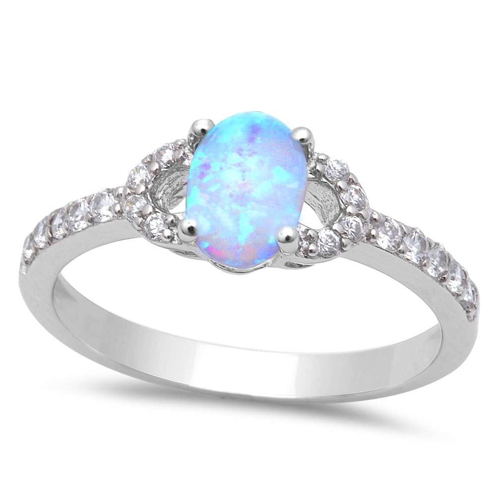 Cute White Opal & Cz .925 Sterling Silver Ring Sizes 5-8