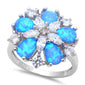 Gorgeous Blue Fire Opal & Cz Flower .925 Sterling Silver Ring Sizes 7-10