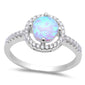 Halo White Fire Opal & Cz .925 Sterling Silver Ring Sizes 5-8