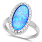 Blue Fire Opal & Cz .925 Sterling Silver Ring Sizes 6-8