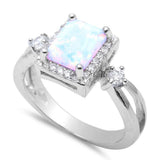White Fire Opal & Cz Fashion .925 Sterling Silver Rings