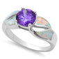 Round Amethyst & White Opal .925 Sterling Silver Ring Sizes 5-10