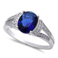 Oval Shape Blue Sapphire & Cubic Zirconia .925 Sterling Silver Ring Sizes 5-10
