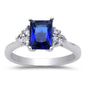 Radiant Cut Blue Sapphire & Cubic Zirconia .925 Sterling Silver Ring Sizes 4-10