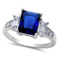 Blue Sapphire & Cubic Zirconia .925 Sterling Silver Ring Sizes 5-10
