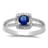  Cushion Shape Blue Sapphire Cubic Zirconia .925 Sterling Silver Ring