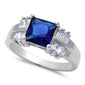 Princess Cut Blue Sapphire & Baguette Cubic Zirconia .925 Sterling Silver Ring Sizes 5-10