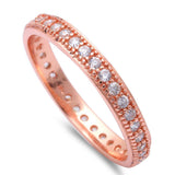 Rose Gold Plated Cubic Zirconia Eternity Band .925 Sterling Silver Ring Sizes 4-10