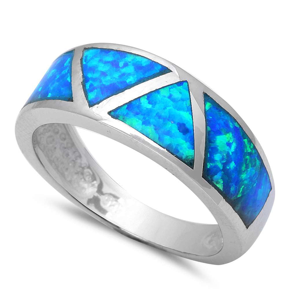 Blue Opal Fashion Band .925 Sterling Silver Ring Size 6-9