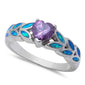 Heart Shape Amethyst & Blue Opal .925 Sterling Silver Ring Size 6-9