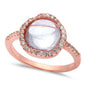 Rose Gold Plated White Cabochon Cubic Zirconia .925 Sterling Silver Ring Size 5-10