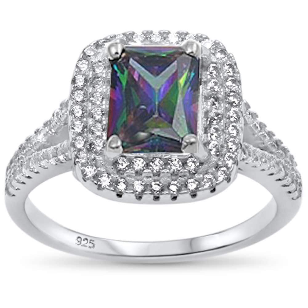 <span>CLOSEOUT!</span> Radiant Rainbow Topaz & Cubic Zirconia .925 Sterling Silver Ring Size 5