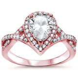 <span>CLOSEOUT! </span>Rose Plated Pear CZ Solitaire Engagement .925 Sterling Silver Ring Sizes 5-10