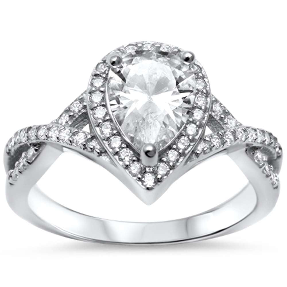 <span>CLOSEOUT! </span>Pear Cubic Zirconia Solitaire Engagement .925 Sterling Silver Ring