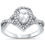 <span>¡LIQUIDACIÓN! </span>Anillo de compromiso solitario de circonia cúbica en forma de pera de plata esterlina .925
