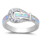 White Opal & Cz Belt Buckle .925 Sterling Silver Ring Sizes 6-9