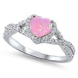 Pink Opal & CZ Heart Promise Ring .925 Sterling Silver Ring