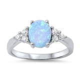 Oval Light Blue Opal Fire Opal & Russian Cubic Zirconia .925 Sterling Silver Ring