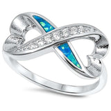  Blue Opal & Cz Heart Shape Infinity .925 Sterling Silver Ring