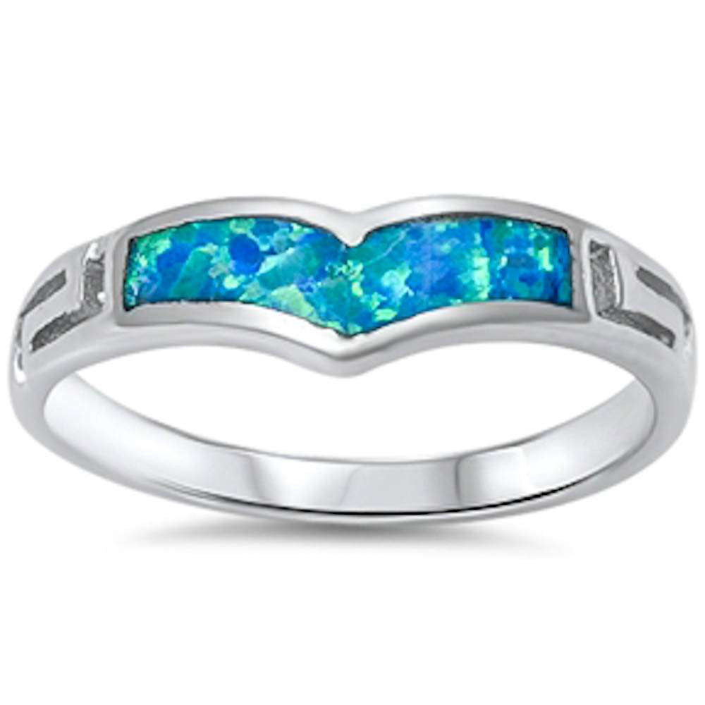 New Blue Opal Design .925 Sterling Silver Ring Sizes 5-9