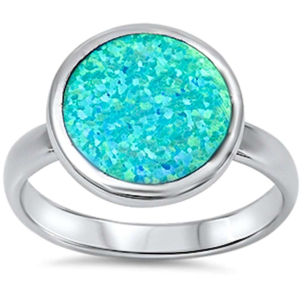 Solid Round Blue Fire Opal .925 Sterling Silver Ring Sizes 6-10