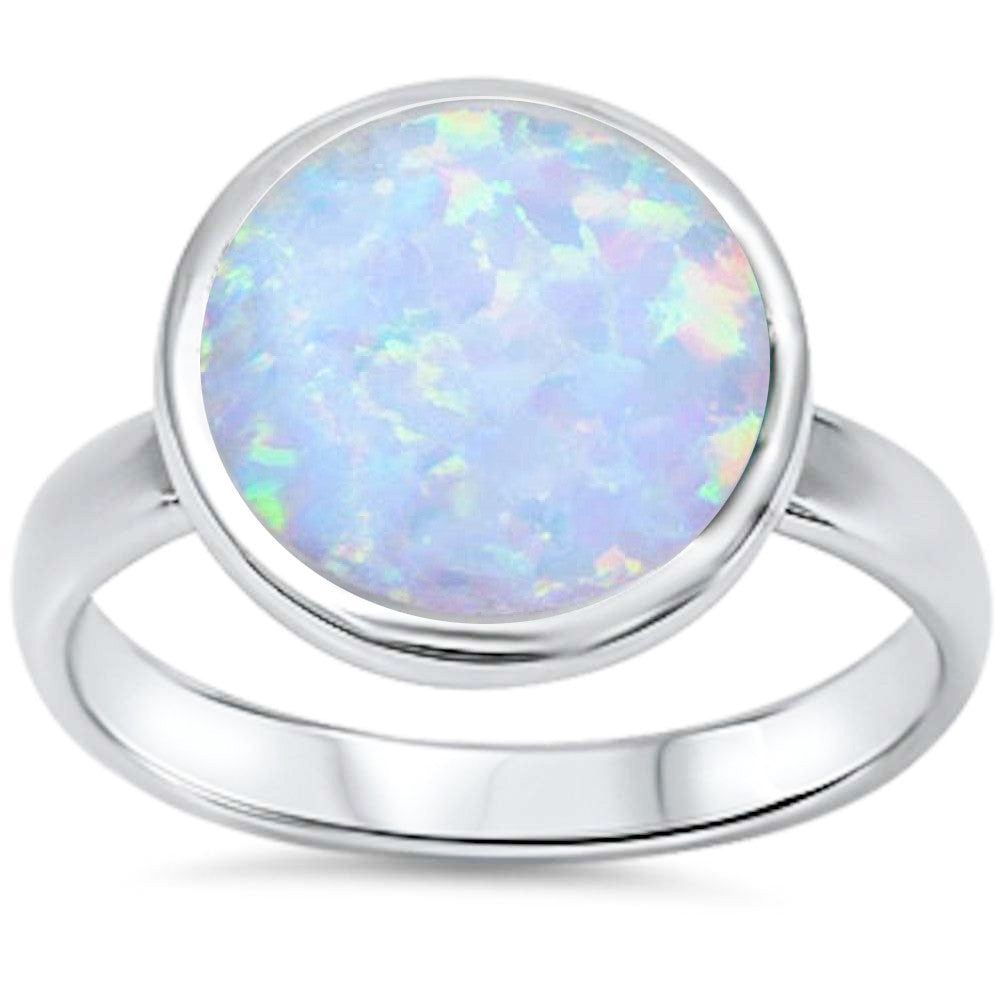 <span>CLOSEOUT!</span> Round White Fire Opal.925 Sterling Silver Ring Sizes 5,6,10