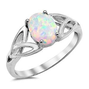 White Opal Oval Plain .925 Sterling Silver Ring Sizes 4-10