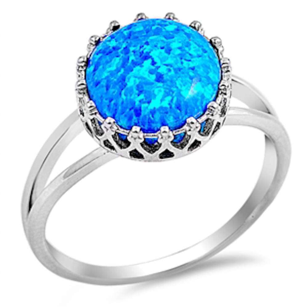 Crown Blue Opal .925 Sterling Silver Ring Sizes 5-10