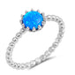 Crown Round Blue Opal .925 Sterling Silver Ring Sizes 4-10