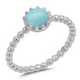 Round Natural Larimar Crown .925 Sterling Silver Ring Sizes 5-10