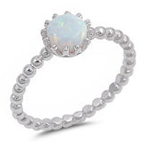 Crown Round White Opal .925 Sterling Silver Ring