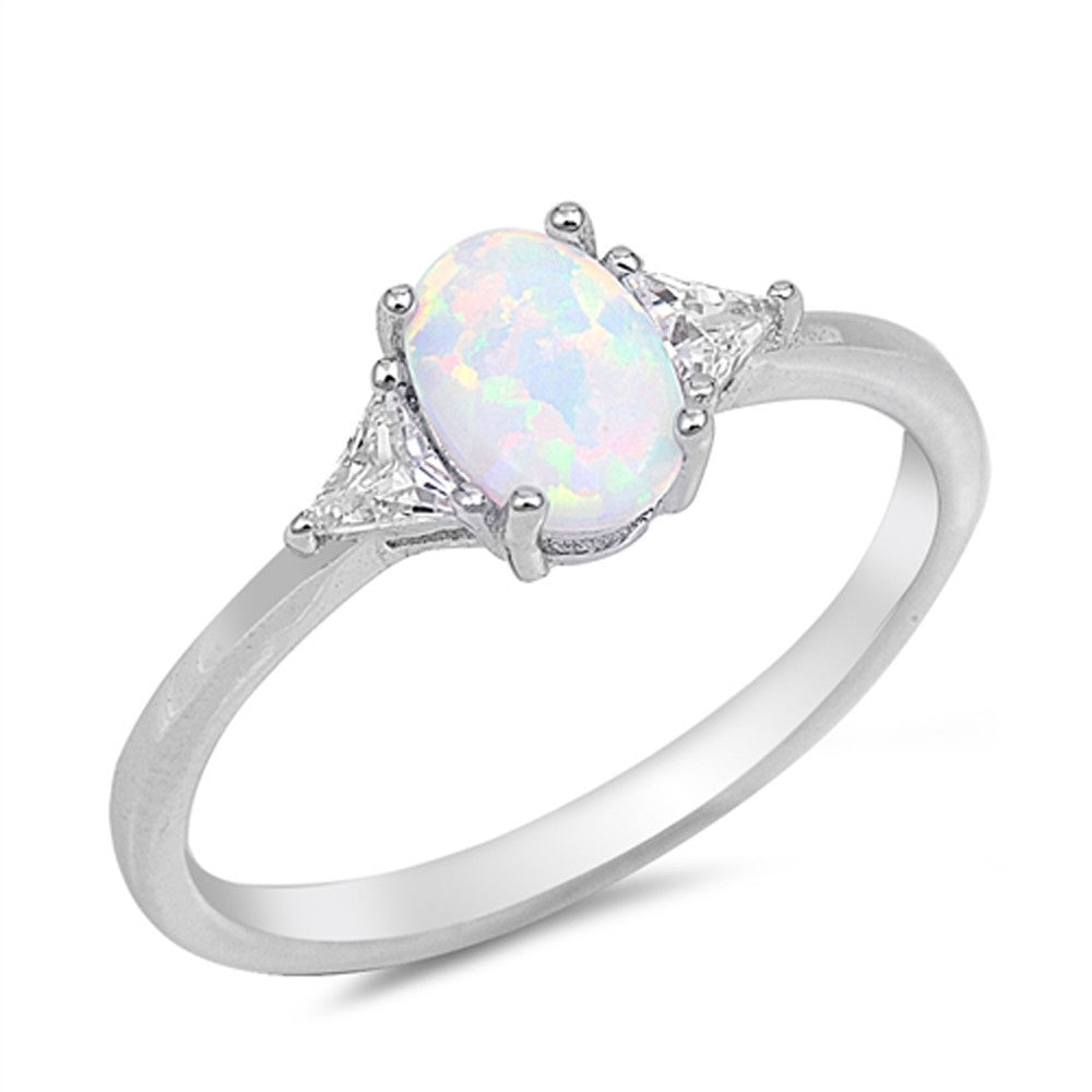 White Opal & Cubic Zirconia .925 Sterling Silver Ring Sizes 4-10