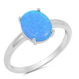 Solid Oval Blue Opal .925 Sterling Silver Ring Sizes 4-12