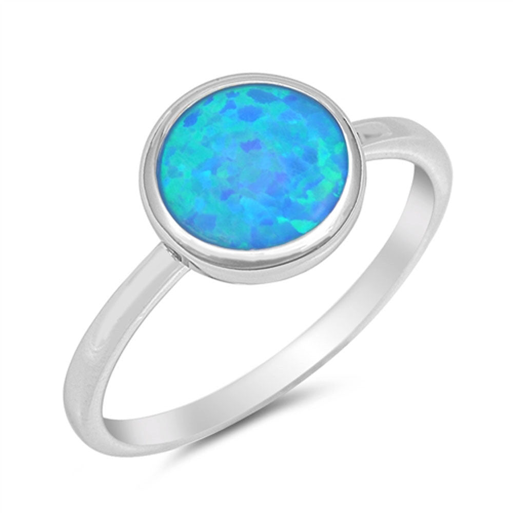 Solid Round Blue Opal .925 Sterling Silver Ring Sizes 4-10