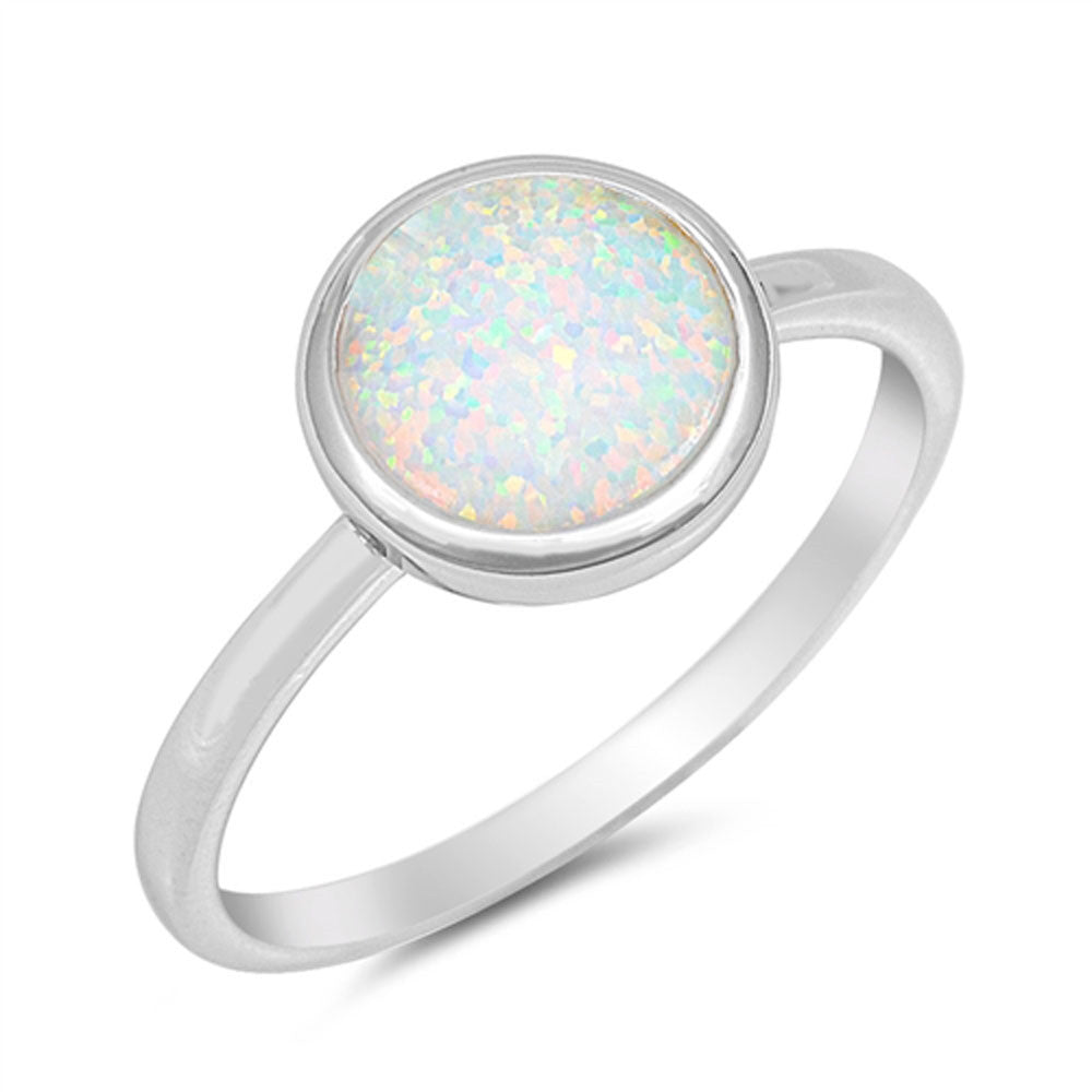 Solid Round White Opal .925 Sterling Silver Ring Sizes 4-10