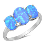 Oval Three Stone Lab Created Opal Ring .925 Sterling Silver Ring