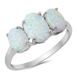 Oval Three Stone Lab Created Opal Ring .925 Sterling Silver Ring