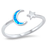 Blue Opal Wraparound Moon and Star  .925 Sterling Silver Ring