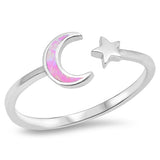 Pink Opal Wraparound Moon & star .925 Sterling Silver Ring