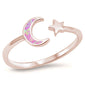 Rose Gold Plated Pink Opal Wraparound Moon & star .925 Sterling Silver Ring Sizes 5-10