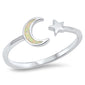 White Opal Wraparound Moon and Star  .925 Sterling Silver Ring Sizes 4-10