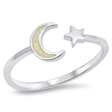 White Opal Wraparound Moon and Star  .925 Sterling Silver Ring